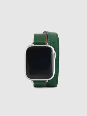 ⌚️Quince dark green leather double wrap Apple watch band for Smartwatch. NWT